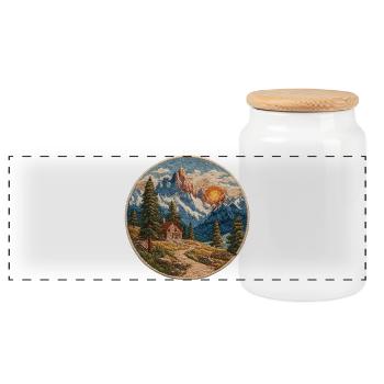 Berglandschaft Patch mit Hütte - Panorama Keksdose mit Holzdeckel - Weiß - Vorne