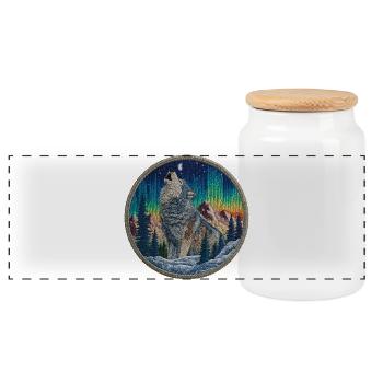 Polarwolf Patch Aurora - Panorama Keksdose mit Holzdeckel - Weiß - Vorne