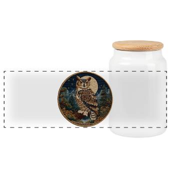 Mondschein Eulenpatch - Panorama Keksdose mit Holzdeckel - Weiß - Vorne