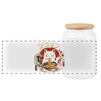 Kawaii Chat Mangeant des Nouilles Ramen drôle  - Boîte à biscuits avec couvercle en bois - blanc - Devant