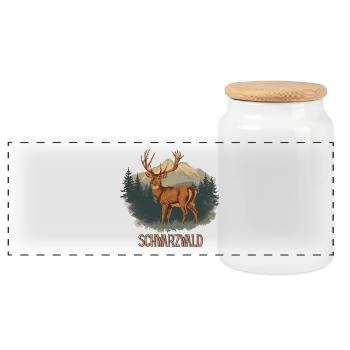 Schwarzwald Hirsch | Vintage Wildlife Design - Panorama Keksdose mit Holzdeckel - Weiß - Vorne