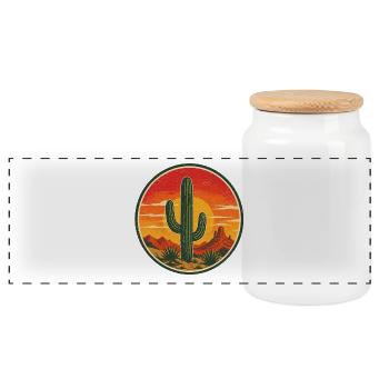 Cactus Retro Badge Vintage-Stil Grafik - Panorama Keksdose mit Holzdeckel - Weiß - Vorne
