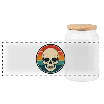 Skull Retro Badge Vintage-Stil Grafik - Panorama Keksdose mit Holzdeckel - Weiß - Vorne
