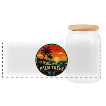 Palmen Retro Abzeichen Vintage-Küstengrafik - Panorama Keksdose mit Holzdeckel - Weiß - Vorne
