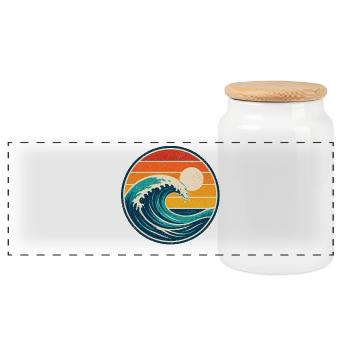 Wave Retro Badge Vintage-Stil Grafik - Panorama Keksdose mit Holzdeckel - Weiß - Vorne