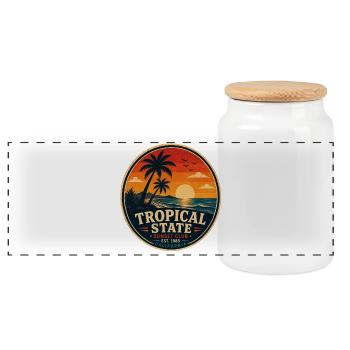 Tropical State Retro Abzeichen Vintage-Küstengrafik - Panorama Keksdose mit Holzdeckel - Weiß - Vorne