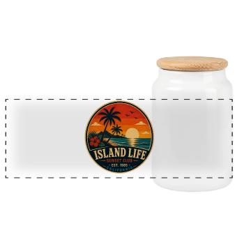 Island Life Retro-Abzeichen Vintage-Küstengrafik - Panorama Keksdose mit Holzdeckel - Weiß - Vorne