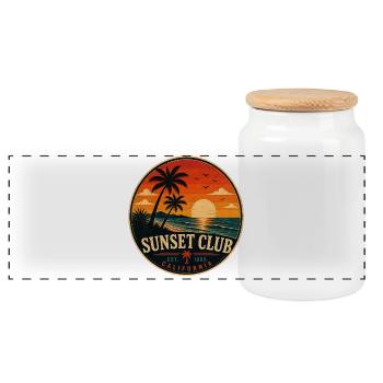 Sunset Club Retro-Abzeichen Vintage-Küstengrafik - Panorama Keksdose mit Holzdeckel - Weiß - Vorne