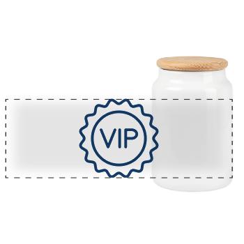 VIP Premium Badge Icon Symbol Illustration Design - Panorama Keksdose mit Holzdeckel - Weiß - Vorne