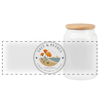 Salt & Petals – California Poppy Coastal Badge - Panoramic Cookie Jar with Wooden Lid - white - Front