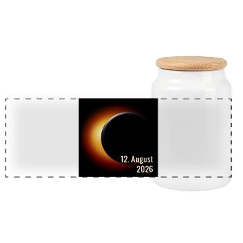 Spanien Sonnenfinsternis 2026 - Panorama Keksdose mit Holzdeckel - Weiß - Vorne