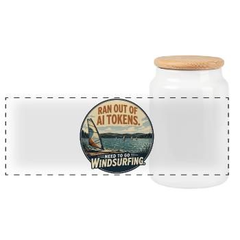 Windsurfen statt KI-Tokens - Panorama Keksdose mit Holzdeckel - Weiß - Vorne