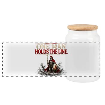 One Man Holds The Line - Spartan Warrior Gym Gift - Panoramic Cookie Jar with Wooden Lid - white - Front