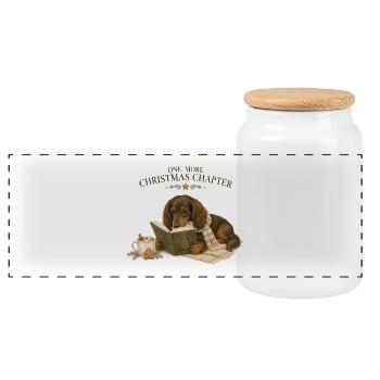 Read One More Christmas Chapter Dachshund - Panoramic Cookie Jar with Wooden Lid - white - Front