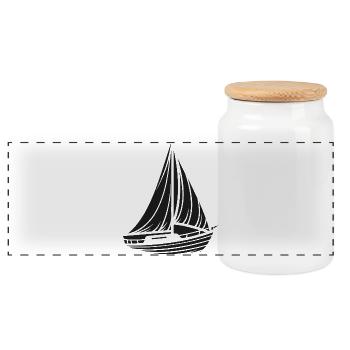 Abstraktes Segelboot Minimalistisches Design - Panorama Keksdose mit Holzdeckel - Weiß - Vorne