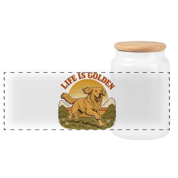Life is golden with Golden Retriever - Panoramic Cookie Jar with Wooden Lid - white - Front