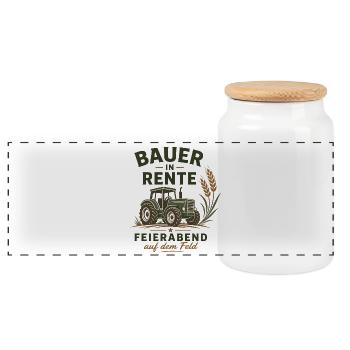 Bauer in Rente – Lustiger Traktor Landwirt Ruhe - Panorama Keksdose mit Holzdeckel - Weiß - Vorne