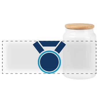 Auszeichnungsmedaillen-Abzeichen-Symbol für Premium-Erfolg - Panorama Keksdose mit Holzdeckel - Weiß - Vorne