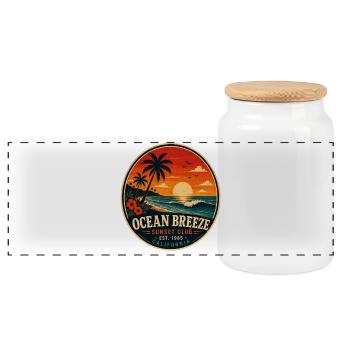 Ocean Breeze Retro-Abzeichen Vintage-Küstengrafik - Panorama Keksdose mit Holzdeckel - Weiß - Vorne