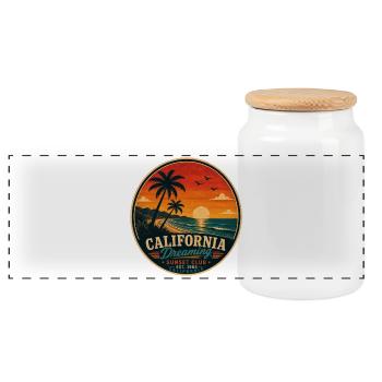 California Dreaming Vintage-Grafik - Panorama Keksdose mit Holzdeckel - Weiß - Vorne