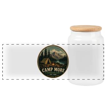Camp More Vintage-Abenteuergrafik - Panorama Keksdose mit Holzdeckel - Weiß - Vorne