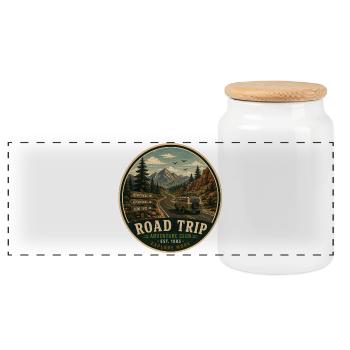 Road Trip Vintage-Abenteuergrafik - Panorama Keksdose mit Holzdeckel - Weiß - Vorne