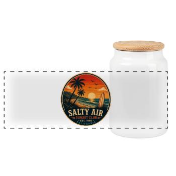 Salty Air Vintage-Küstengrafik - Panorama Keksdose mit Holzdeckel - Weiß - Vorne