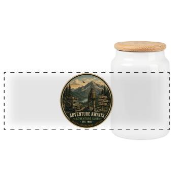 Abenteuer erwartet Vintage-Abenteuer-Grafik - Panorama Keksdose mit Holzdeckel - Weiß - Vorne