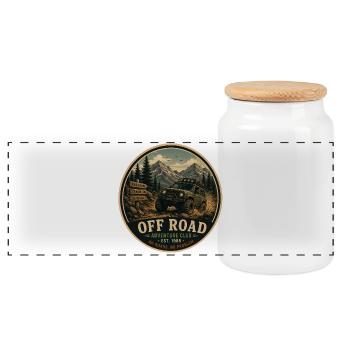 Offroad-Vintage-Abenteuergrafik - Panorama Keksdose mit Holzdeckel - Weiß - Vorne