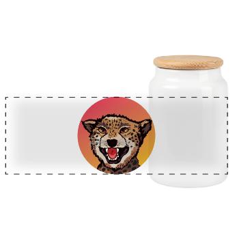 Farbenfrohes Leopard Design im Retro Look - Panorama Keksdose mit Holzdeckel - Weiß - Vorne