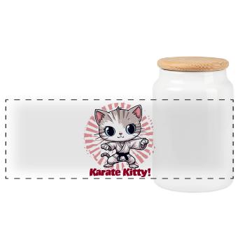 Karate Kitty - Boîte à biscuits avec couvercle en bois - blanc - Devant