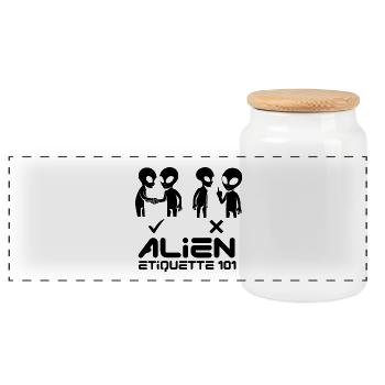 Alien Etqiuette 101 Black - Panoramic Cookie Jar with Wooden Lid - white - Front