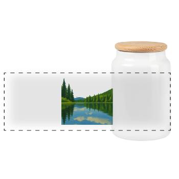 Forest reflections on a peaceful lake - Panoramic Cookie Jar with Wooden Lid - white - Front