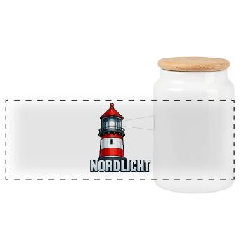 Nordlicht Leuchtturm - Panorama Keksdose mit Holzdeckel - Weiß - Vorne
