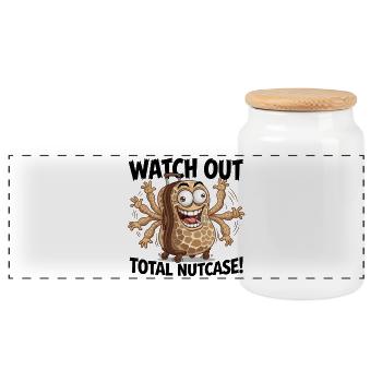 Watch Out Total Nutcase! - Panoramic Cookie Jar with Wooden Lid - white - Front