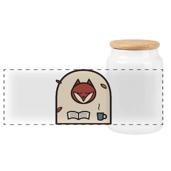 Autumn Reading Fox - Panoramic Cookie Jar with Wooden Lid - white - Front
