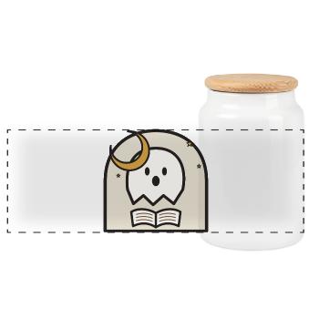 Reading Spirit Under Moonlight - Panoramic Cookie Jar with Wooden Lid - white - Front