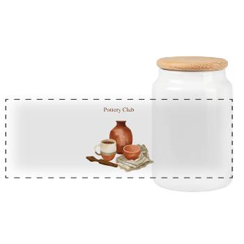 Pottery Club Töpfern Keramik Cozy - Panoramic Cookie Jar with Wooden Lid - white - Front