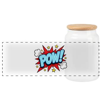 POW! Comic Pop Art Design – Knallig Retro - Panorama Keksdose mit Holzdeckel - Weiß - Vorne