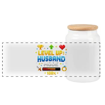 Level Up Husband Mode Gamer Ehemann Retro JGA - Panorama Keksdose mit Holzdeckel - Weiß - Vorne