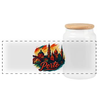 Porto Skyline Modern – Epische Stadtsilhouette - Panorama Keksdose mit Holzdeckel - Weiß - Vorne