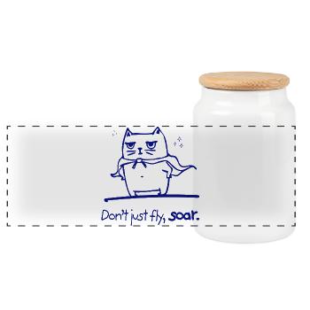 Dont Just Fly Soar Superkatze Motivation Geschenk - Panorama Keksdose mit Holzdeckel - Weiß - Vorne