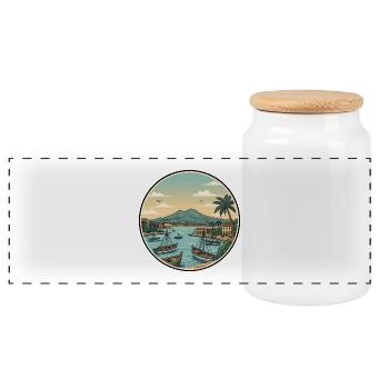 Neapel, Italien, Vesuv-Bucht-Aufkleber - Panorama Keksdose mit Holzdeckel - Weiß - Vorne