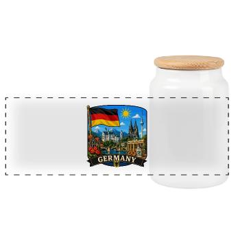Deutschlands Nationales Denkmal-Denkmal-Aufkleber - Panorama Keksdose mit Holzdeckel - Weiß - Vorne