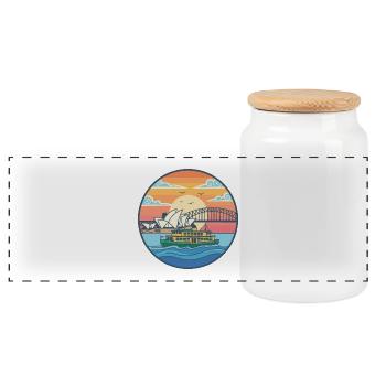 Sydney Opera House & Harbour Bridge Sticker - Panoramic Cookie Jar with Wooden Lid - white - Front