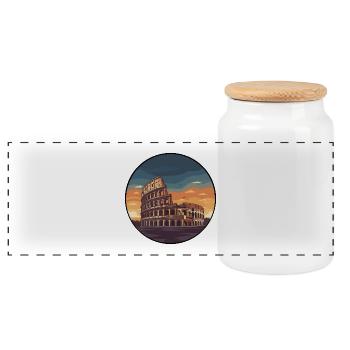 Romer Kolosseum Sonnenuntergangs-Rundaufkleber - Panorama Keksdose mit Holzdeckel - Weiß - Vorne