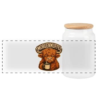 Morgenmuffel Kuh mit Kaffee - Panorama Keksdose mit Holzdeckel - Weiß - Vorne