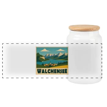 Walchensee Minimal - Panoramic Cookie Jar with Wooden Lid - white - Front