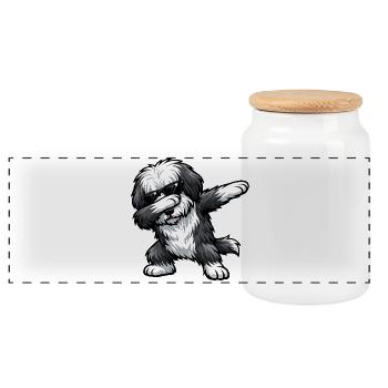 Dabbing Bearded Collie - Panorama Keksdose mit Holzdeckel - Weiß - Vorne