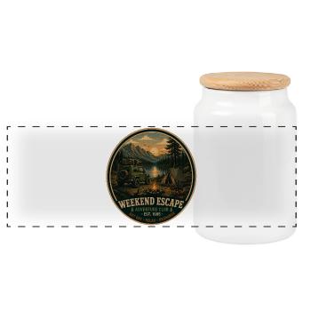Weekend Escape Vintage-Abenteuer-Grafik - Panorama Keksdose mit Holzdeckel - Weiß - Vorne